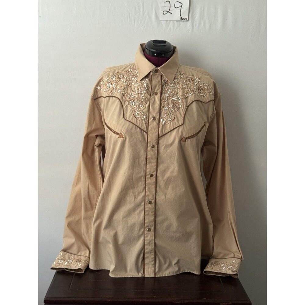 Ace of Diamond USA Western Shirt XL Tan Embroidered Pearl Snap Cowboy Rodeo